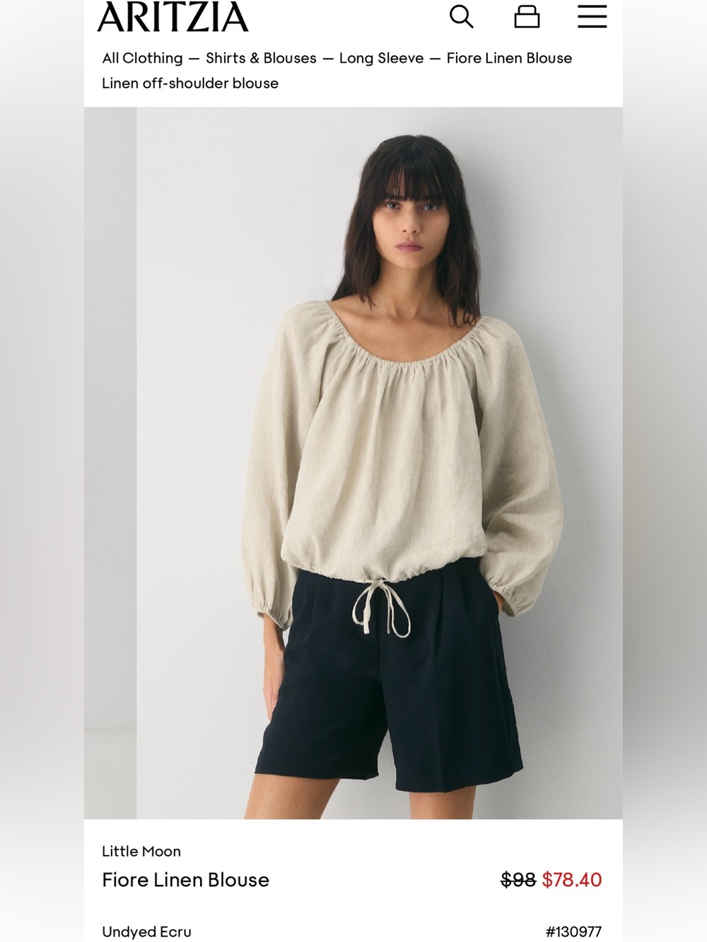 Aritzia Little Moon Linen off-shoulder blouse